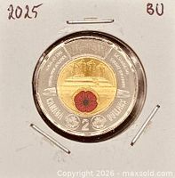 Coin reverse showing coloured poppy and design