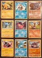 Front view of nine Pokémon cards in sleeve