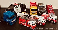 Group shot of nine toy vehicles