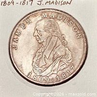Obverse of medal showing James Madison portrait, dates 1809-1817