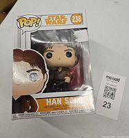 Front view of boxed Funko Pop Han Solo #238 showing figure and packaging