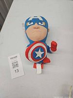 Front view of Captain America plush showing shield and facial details