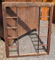 Front view of pine window frame showing full dimensions and muntin layout
