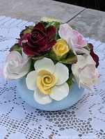 Full view of porcelain bouquet in bowl