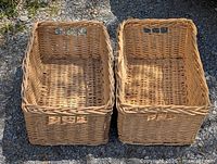 Top view of both rectangular wicker baskets showing interior weave