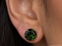 Earring worn on ear, showing size and color