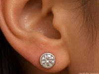 Earring worn in ear to show scale and setting
