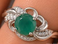 front view showing green onyx and CZ in silver swirl setting