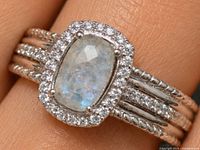 Front view showing labradorite, CZ halo and triple shank