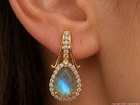 Earring worn to show scale and drop design