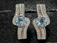 Front view of both earrings showing blue topaz centres and CZ accents