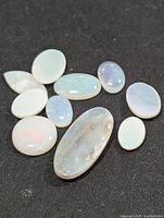 Nine oval opal cabochons on dark background