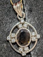 Front view of silver pendant showing smokey quartz centre and surrounding CZ stones