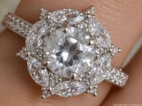 Top view of silver CZ cluster ring on finger