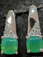 Front view of both earrings showing green onyx and pavé accents