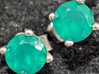 front view of both green onyx studs showing stones and prong settings