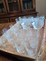 Tray showing entire assortment of etched crystal stemware