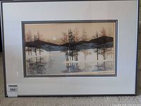 Full view of framed serigraph showing frame and mats
