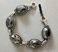 Full view of Danecraft sterling bracelet showing five stone links and clasp