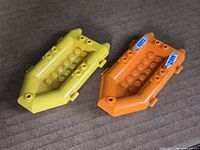 Orange and yellow Lego raft hulls top view