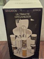 Front of retail box showing brand, model and image of assembled organizer