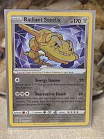 Front of Radiant Steelix card showing artwork, stats, set number