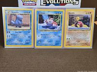 Fronts of all three cards Quagsire, Goldeen, Shuckle in sleeves