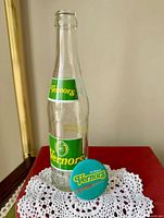 Full view of Vernors bottle with pin in front