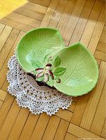 Top view of twin leaf Carlton Ware dish showing full design and colours