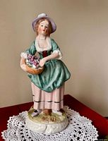 Full view front of porcelain lady figurine on base