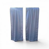 Two blue curtain panels hung side by side