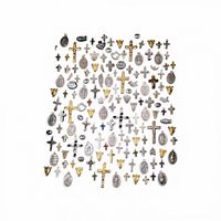 Full layout of assorted crucifixes, medals, charms in various metals