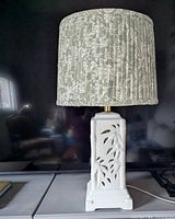 Full view of lamp with shade showing overall style and condition