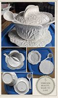 Overview collage showing tureen with lid, ladle and underplate