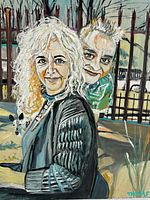 Full view of signed expressionist portrait painting on canvas