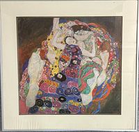 Full view of framed Gustav Klimt lithograph with mat and frame