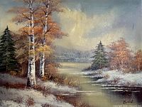 Full view of the signed winter landscape painting