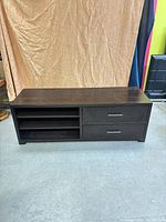 Front view showing shelving and drawers