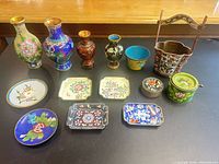 Group shot of entire cloisonné/enamel assortment