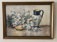 Frontal view of watercolor still life in frame