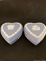 Both heart-shaped Wedgwood boxes, lids on