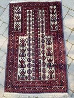 Full view of entire Afghan Baluch prayer rug
