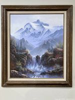 Frontal view of framed painting showing entire artwork and frame