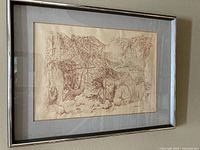 Full view of framed drawing showing entire composition and frame
