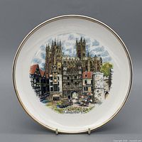 Front view of plate showing Canterbury Cathedral design and gold rim