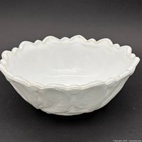 Full view of milk glass Wild Rose footed bowl