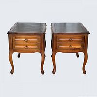 Front view of both end tables showing design and finish
