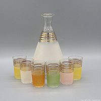 Full view of decanter and six tumblers
