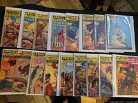 Group shot of all 17 Classics Illustrated comics