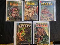 Front view of five Tarzan comics, two Dell and three Gold Key, some in protective sleeves